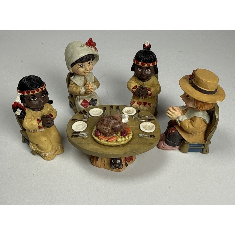 Vintage Thanksgiving  Mini Figures "Count Your Blessings" Pilgrim Around Table